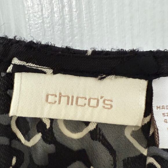Chico's Women's Black & White Sheer Long Sleeve Top Size 1. - Picture 7 of 13